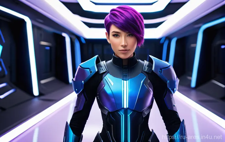 아레스 배틀패스 보상 구조 - **Prompt:** A confident female gamer, mid-20s, with short, stylish, vibrant purple hair, wearing a s...