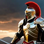 Home 19 아레스 캐릭터 커스터마이징 - Ares as a classical ancient warrior standing heroically on a battlefield at dusk, wearing detailed r...